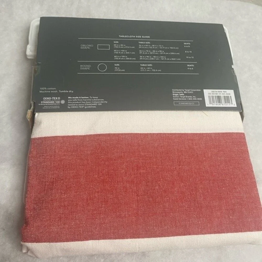 NEW Red Stripes Round Tablecloth 70” diameter Holiday Farmhouse Rustic Home